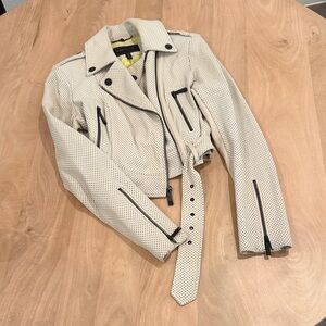 Cream Moto Leather Jacket